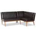 Baxton Studio Daymond Mid-Century Dark Brown Faux Leather and Walnut Brown Wood 2-PC Dining Nook Banquette Set 186-11349-Zoro
